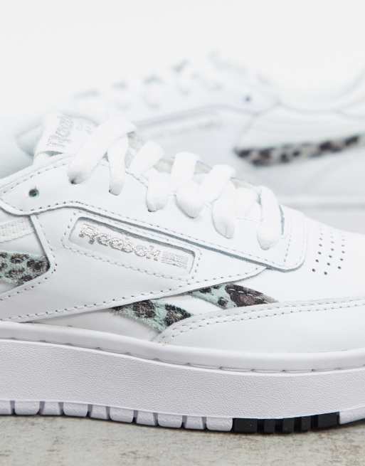 Reebok Club C Double Trainer In White And Light Leopard Exclusive To ASOS