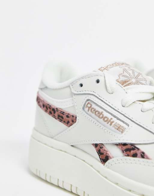 Reebok Classic Club C Double trainers in white with leopard print detail exclusive to ASOS