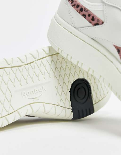 Reebok Club C Double Trainer In White And Light Leopard Exclusive To ASOS