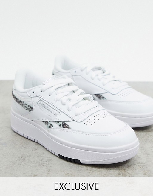 Reebok Classic Club C Double trainers in white with leopard print detail exclusive to ASOS