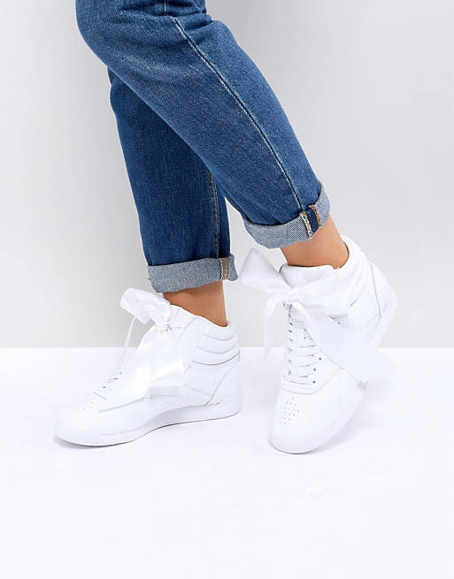 Decorative natural tool Reebok Classic Freestyle Hi Satin Bow Sneakers In White | ASOS