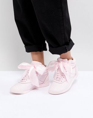 Reebok Classic Freestyle Hi Satin Bow Trainers In Pink | ASOS