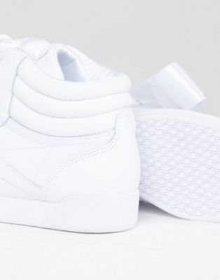 reebok classic freestyle hi satin bow trainers in white