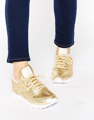 reebok classic leather gold spirit face trainers