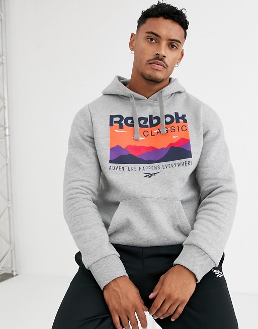 Reebok classic hoodie with trail print in grey