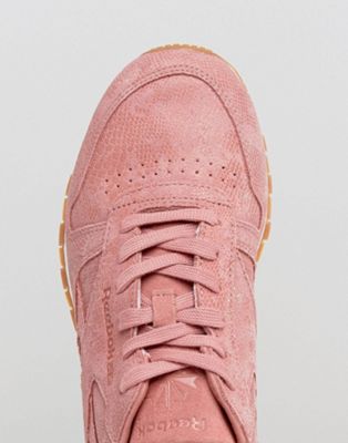 reebok classic leather faux exotic trainers in pink