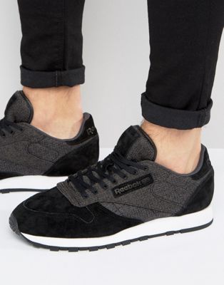 reebok classic leather knit black suede