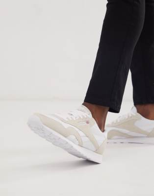 reebok classic leather nylon trainers in white 6390