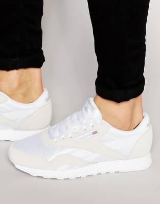 reebok classic leather nylon sneakers in white