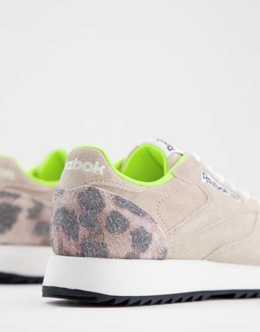 Reebok Classic Leather Ripple Sneakers In Beige And Leopard Asos