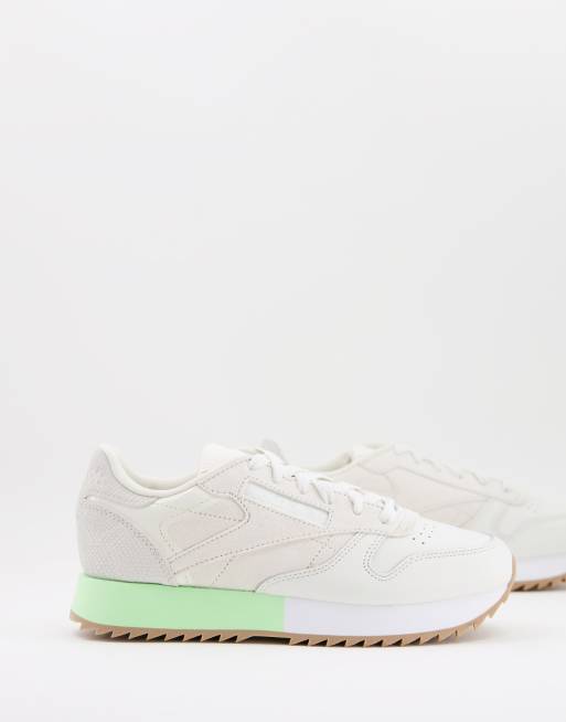 Reebok Classic Leather Ripple Sneakers In Chalk With Neon Details Asos