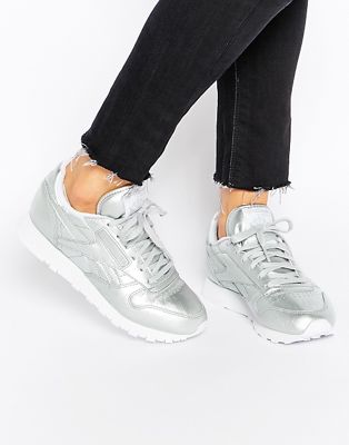 Reebok Classic Leather Silver Spirit Face Sneakers | ASOS