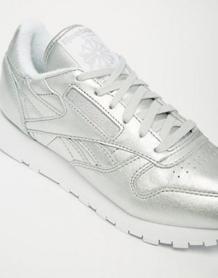 reebok classic leather silver spirit face trainers