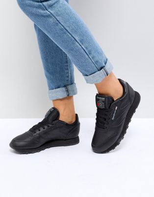 reebok black leather sneaker