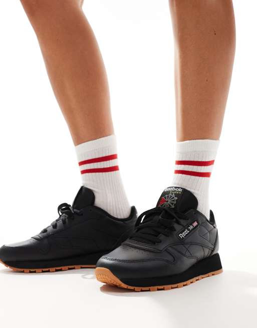 Reebok Classic leather sneakers in black with gum sole ASOS