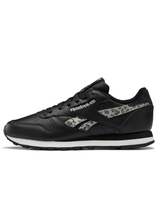 Reebok Classic leather sneakers in black with leopard print