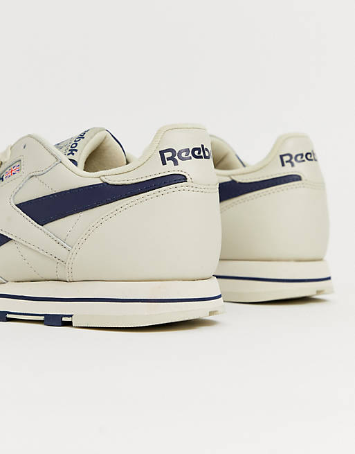 Reebok classic leather sneakers in off white with navy vector | ASOS