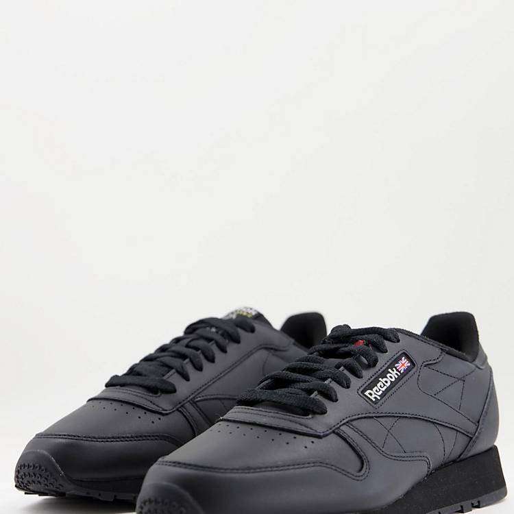 caja de cartón Rebaja interfaz Reebok Classic leather sneakers in triple black | ASOS
