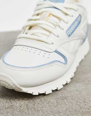 reebok classic leather sneakers in white and blue