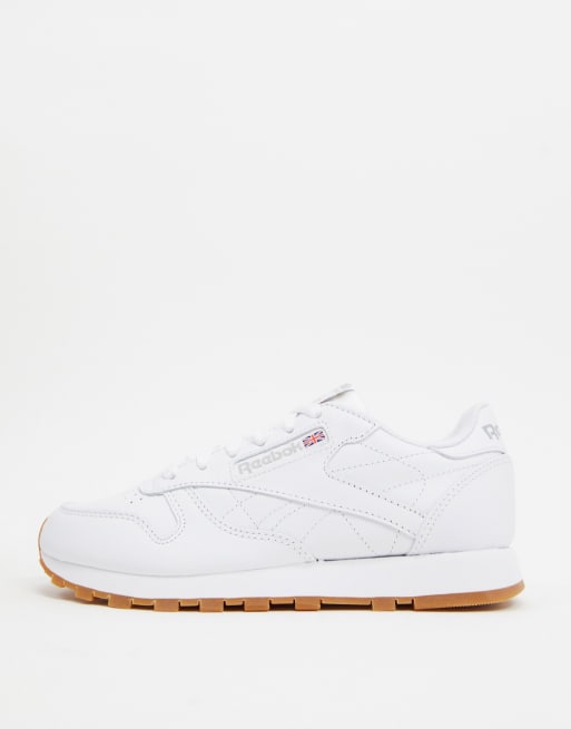 Reebok Classic Leather sneakers in white with gum sole, ASOS