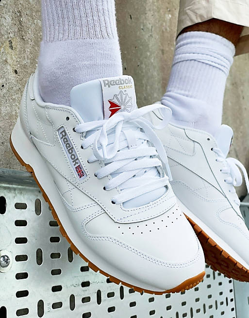 Reebok Classic Leather sneakers in white gum sole ASOS