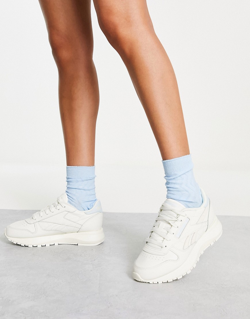 Reebok Classic Leather SP sneakers in chalk and baby blue-White
