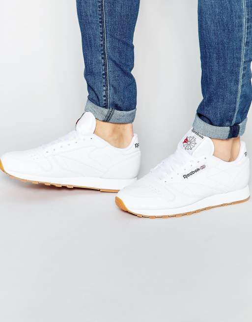 Reebok classic leather on sale trainers in white 49799