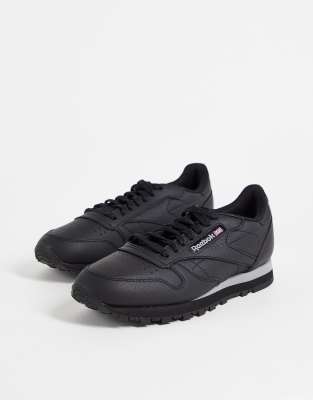 reebok classic black leather trainers womens