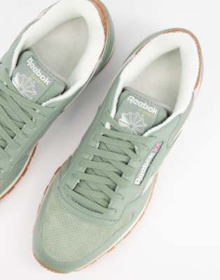 reebok cl leather suede womens leather trainers green white