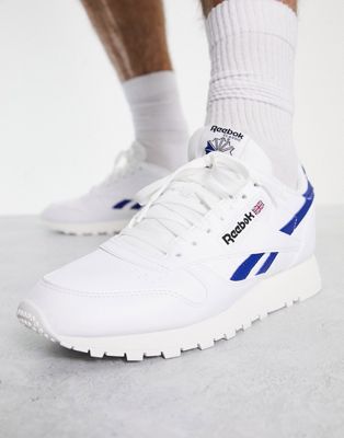 Reebok Classic Leather trainers in white and blue