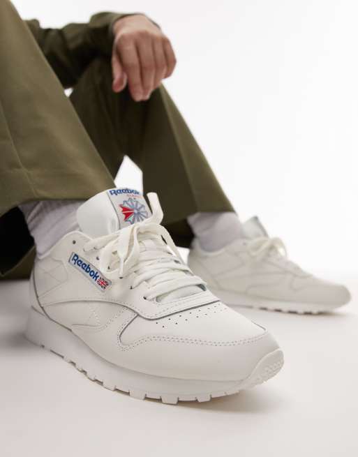 Reebok Classic leather trainers in white and blue ASOS