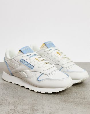 Reebok Classic Leather trainers in white with blue details | ASOS