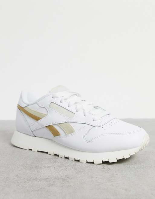 Reebok classic white cheap and gold