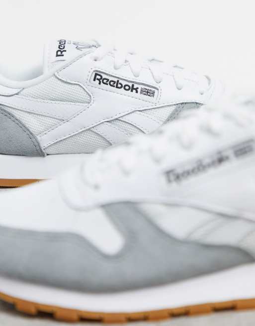 fjerne platform Latter Reebok Classic Leather trainers in white with grey suede detail | ASOS