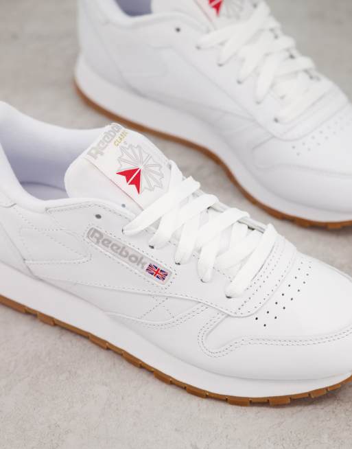 Reebok Classic Leather sneakers in white with gum sole, ASOS