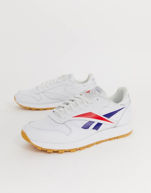 Reebok classic leather trainers with overbranded vector in white | ASOS