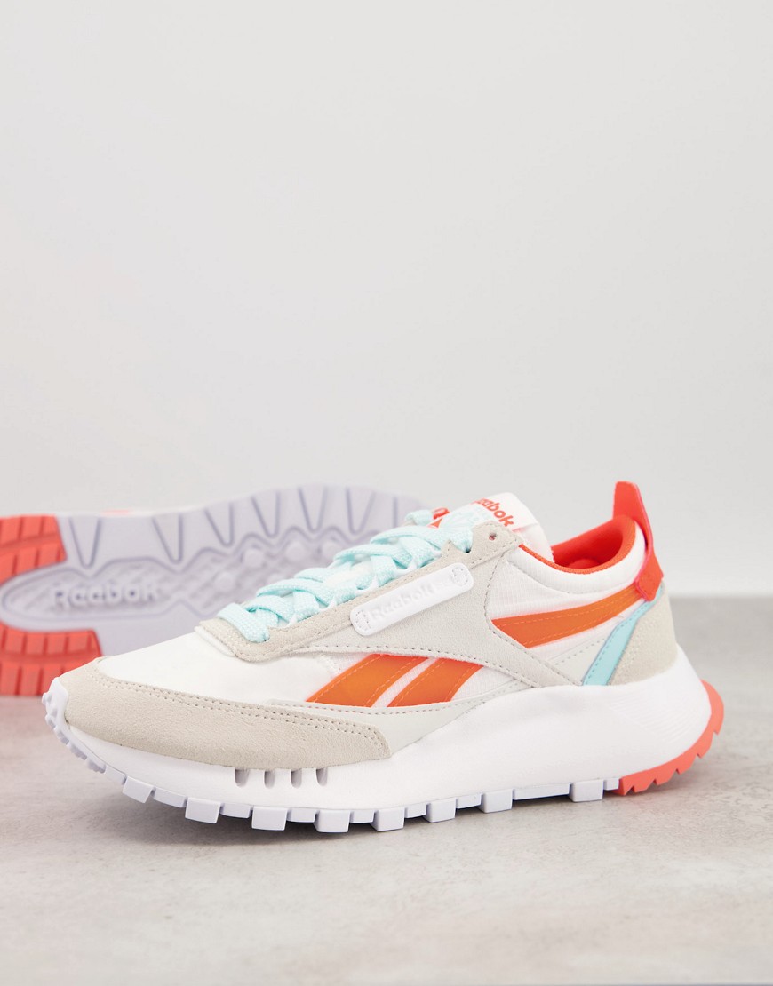 Reebok Classic Legacy sneakers in white with orange and blue detail