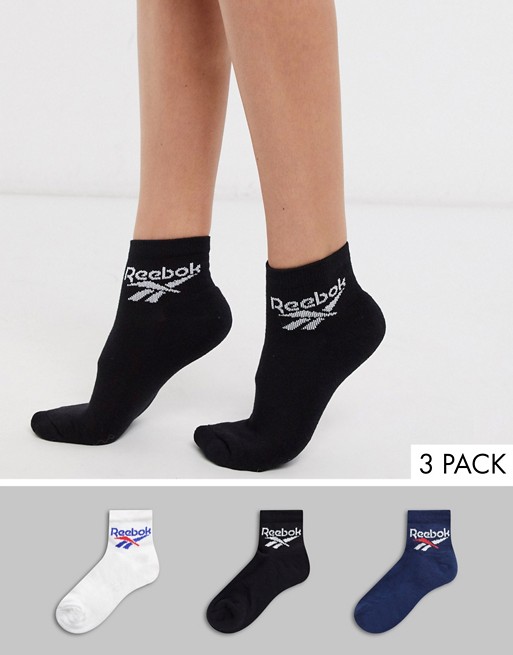 Reebok Classic Lost & Found socks pack of 3 in white navy & black