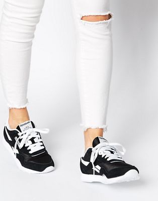 reebok cl nylon black & white sneakers