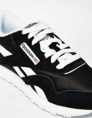reebok classic nylon trainers in black and white