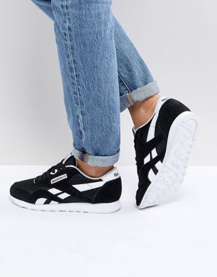 reebok classic nylon sneakers in black and white