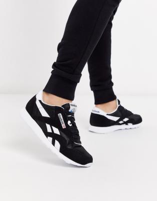 reebok classic nylon trainers in white and black