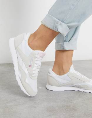 reebok classic nylon sneakers in white and grey