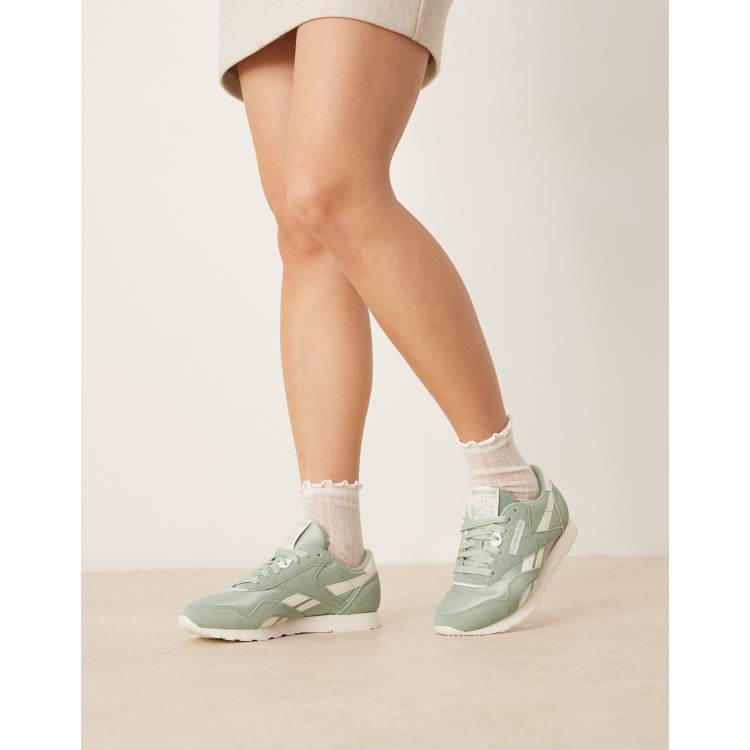 Reebok classic nylon sneakers in sage green and white detail | ASOS