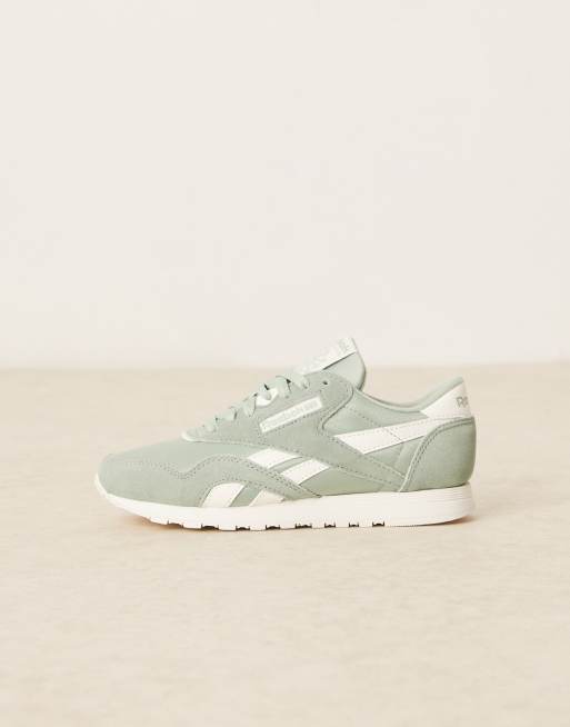 Reebok classic nylon sneakers in sage green and white detail 