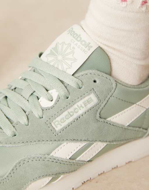 Reebok classic nylon sneakers in sage green and white detail , 4 of 5
