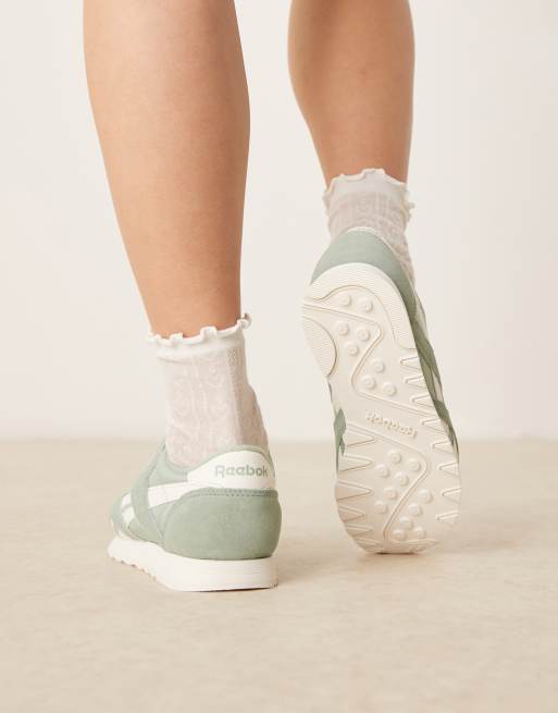 Reebok classic nylon sneakers in sage green and white detail 