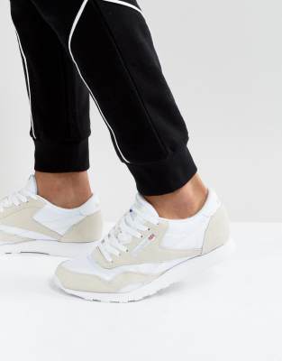 reebok classic leather nylon sneakers in white