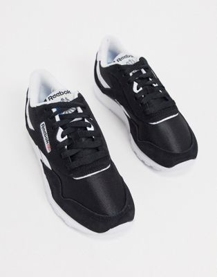 reebok classic nylon trainers in white and black