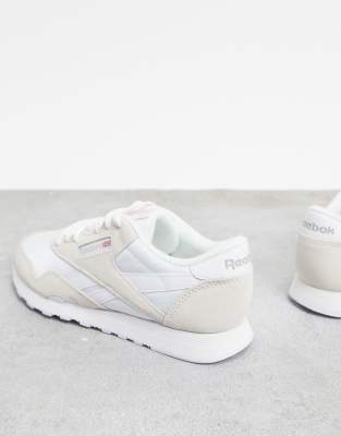 reebok classic nylon trainers in white and grey